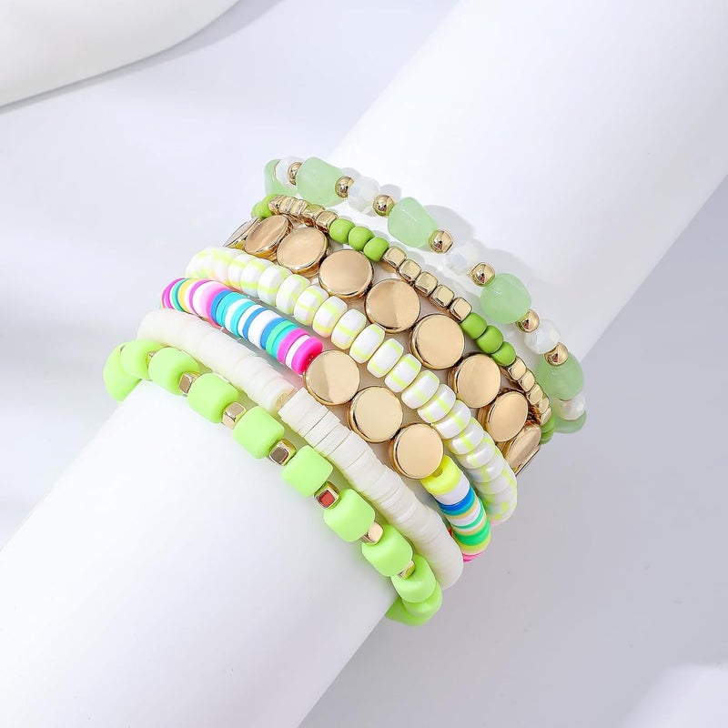 GOOJIDS Surfer Heishi Clay Bead Bracelets for Women Bohemian Stackable Gold Plated Beaded Stretch Bracelets Elastic Layering Friendship Bracelets Set Boho Jewelry - Image 2